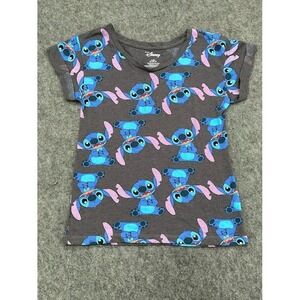 Disney Disneyland Womens Juniors Lilo Stitch Tee T-Shirt Top Blue/Grey SZ- M